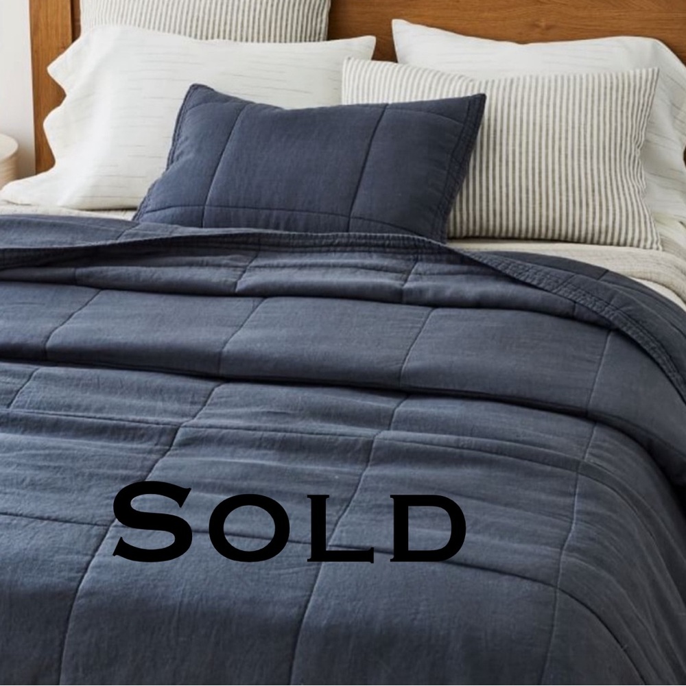 West Elm European Flax Linen Box Stitch Full/Queen Quilt In Graphite